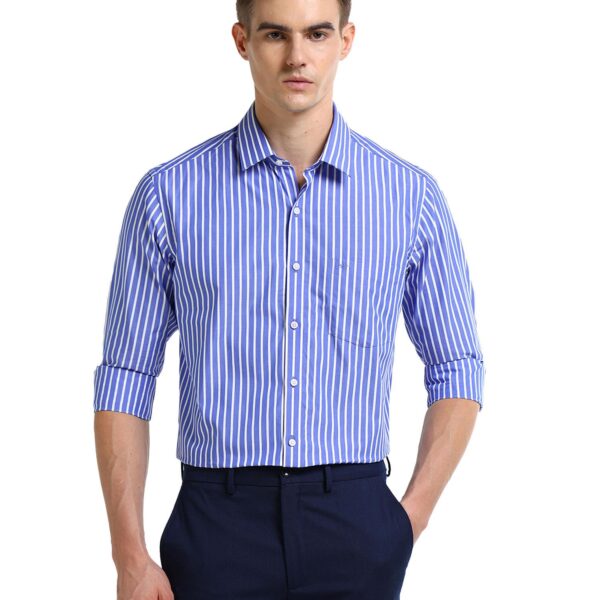 ARROW Men's Striped Regular Fit Shirt (ARAEOSH1912_ME. Blue