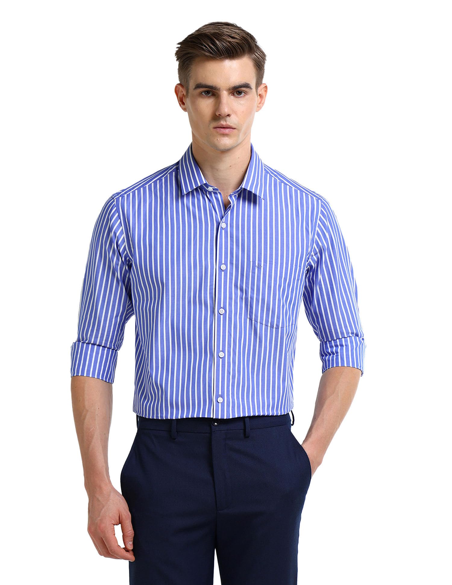 ARROW Men's Striped Regular Fit Shirt (ARAEOSH1912_ME. Blue