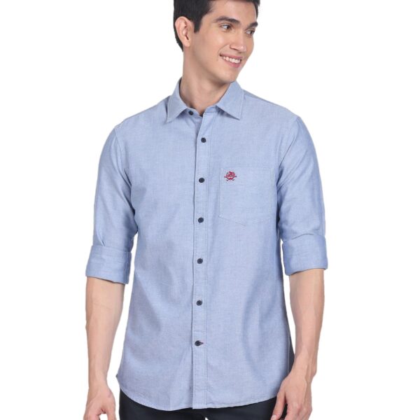 U.S. POLO ASSN. Men's Solid Spread Collar Premium Cotton Oxford Tailored Fit Shirt (USSHTR0027_DK. Blue_S)