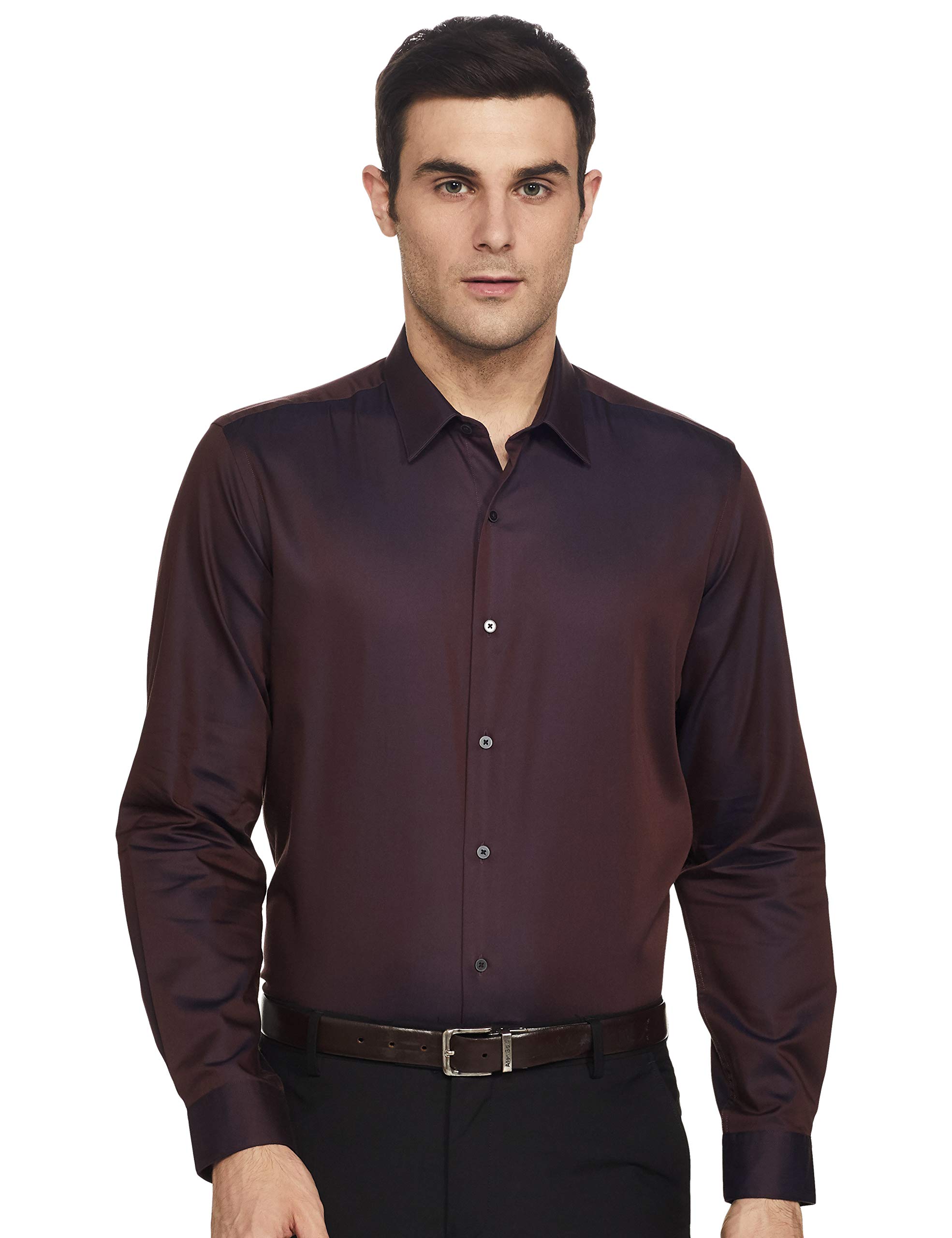 Arrow Men's Solid Full Sleeve Slim Fit Cutaway Collar Cotton Formal Shirt Maroon