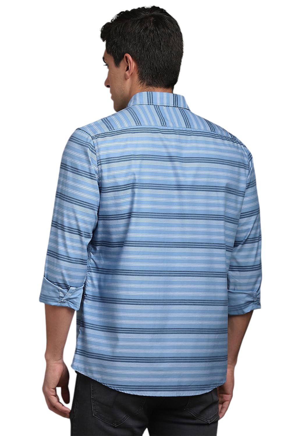 Louis Philippe Men's Striped Slim Fit Shirt (LRSFNSLPP82377_Blue