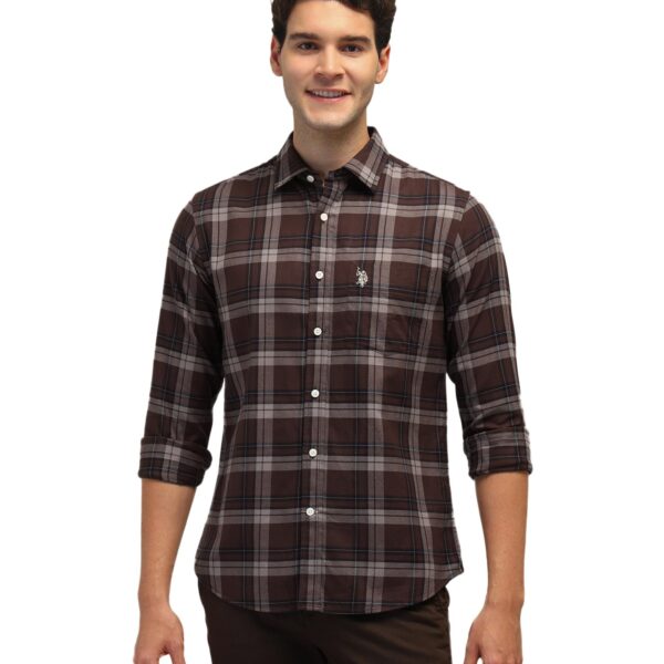 U.S. POLO ASSN. Men's Checked Tailored Fit Shirt (USSHTFX0585_Brown