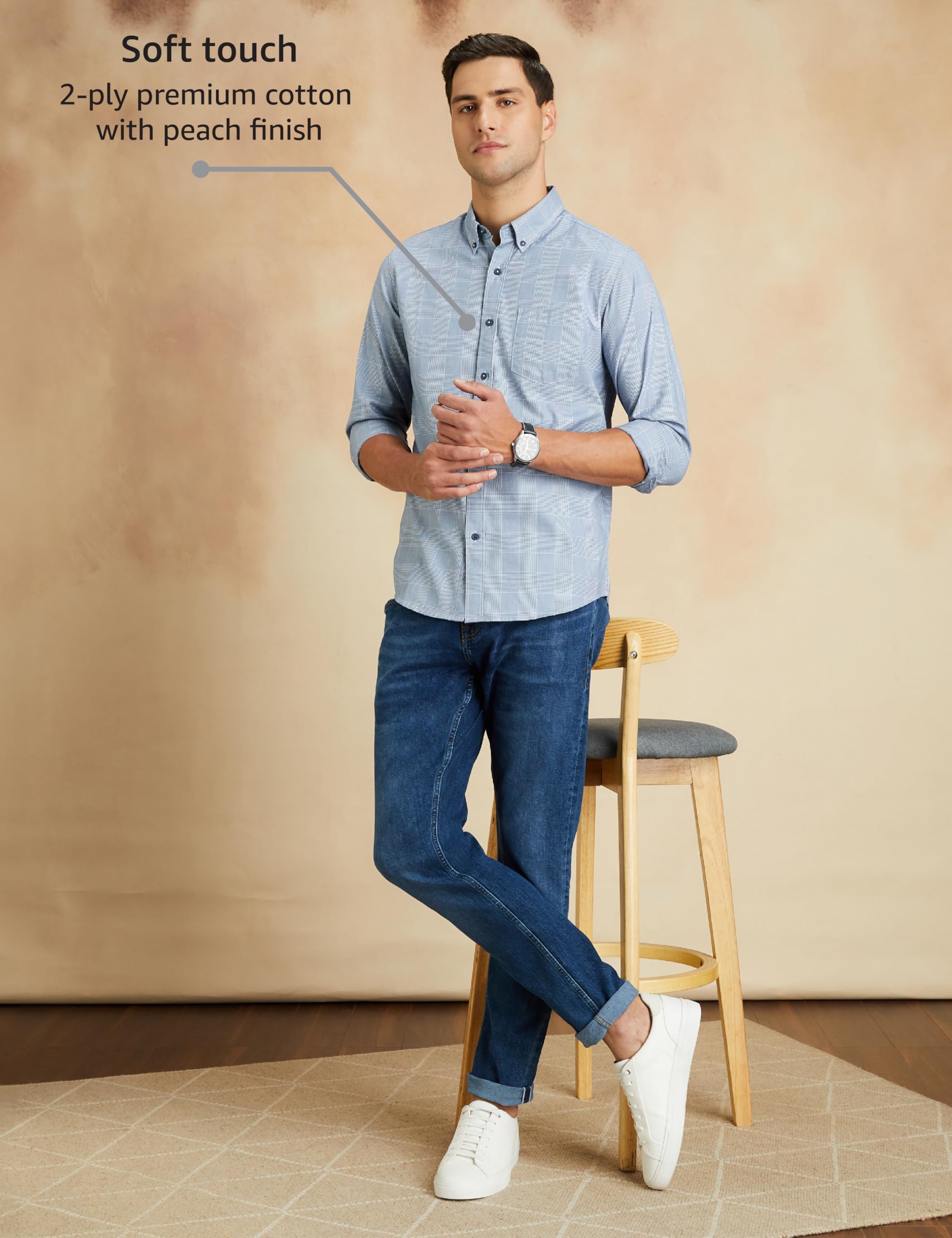 Symbol Premium Men's Stylish Checkered Buttondown Casual Shirt - Regular Fit | Plain | Full Sleeve | Cotton Semi Formal Wear (Available in Plus Size) (Denim Blue_L)