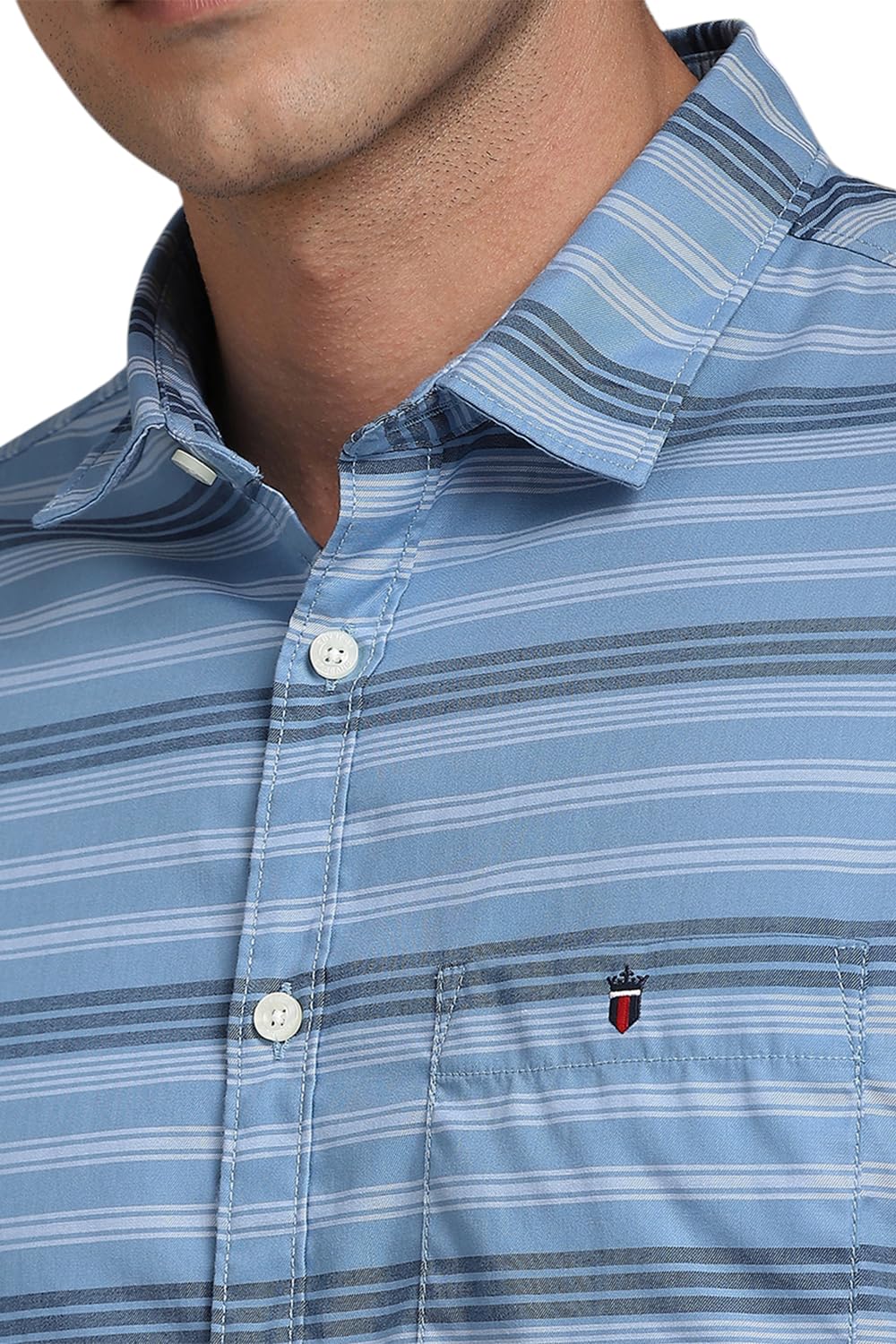 Louis Philippe Men's Striped Slim Fit Shirt (LRSFNSLPP82377_Blue