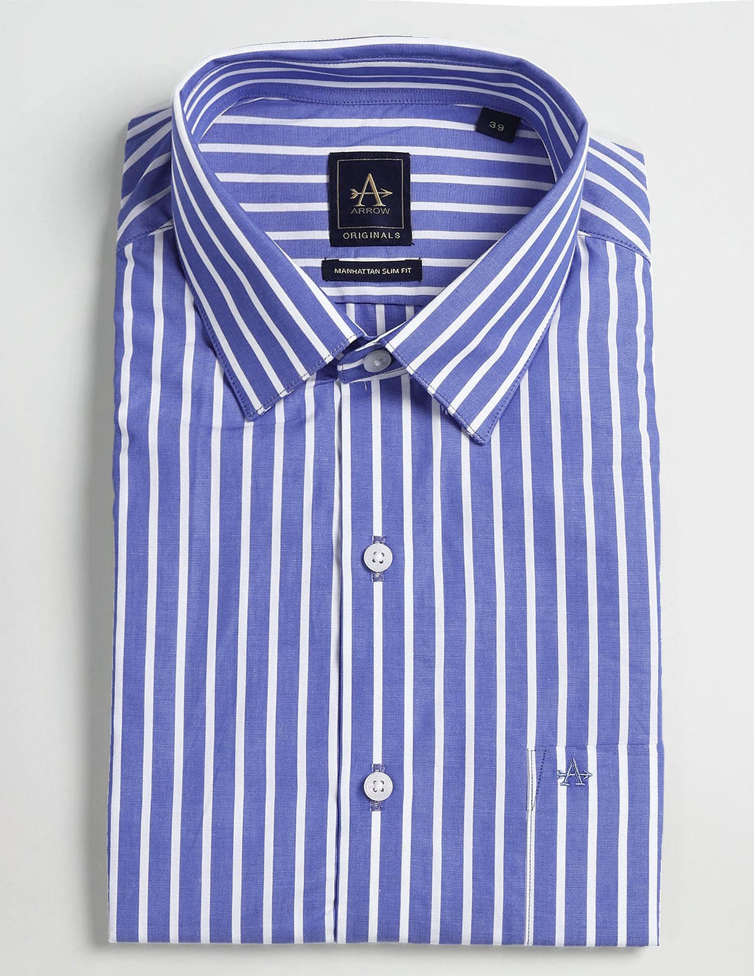 ARROW Men's Striped Regular Fit Shirt (ARAEOSH1912_ME. Blue