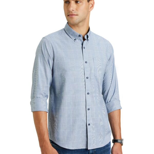 Symbol Premium Men's Stylish Checkered Buttondown Casual Shirt - Regular Fit | Plain | Full Sleeve | Cotton Semi Formal Wear (Available in Plus Size) (Denim Blue_L)
