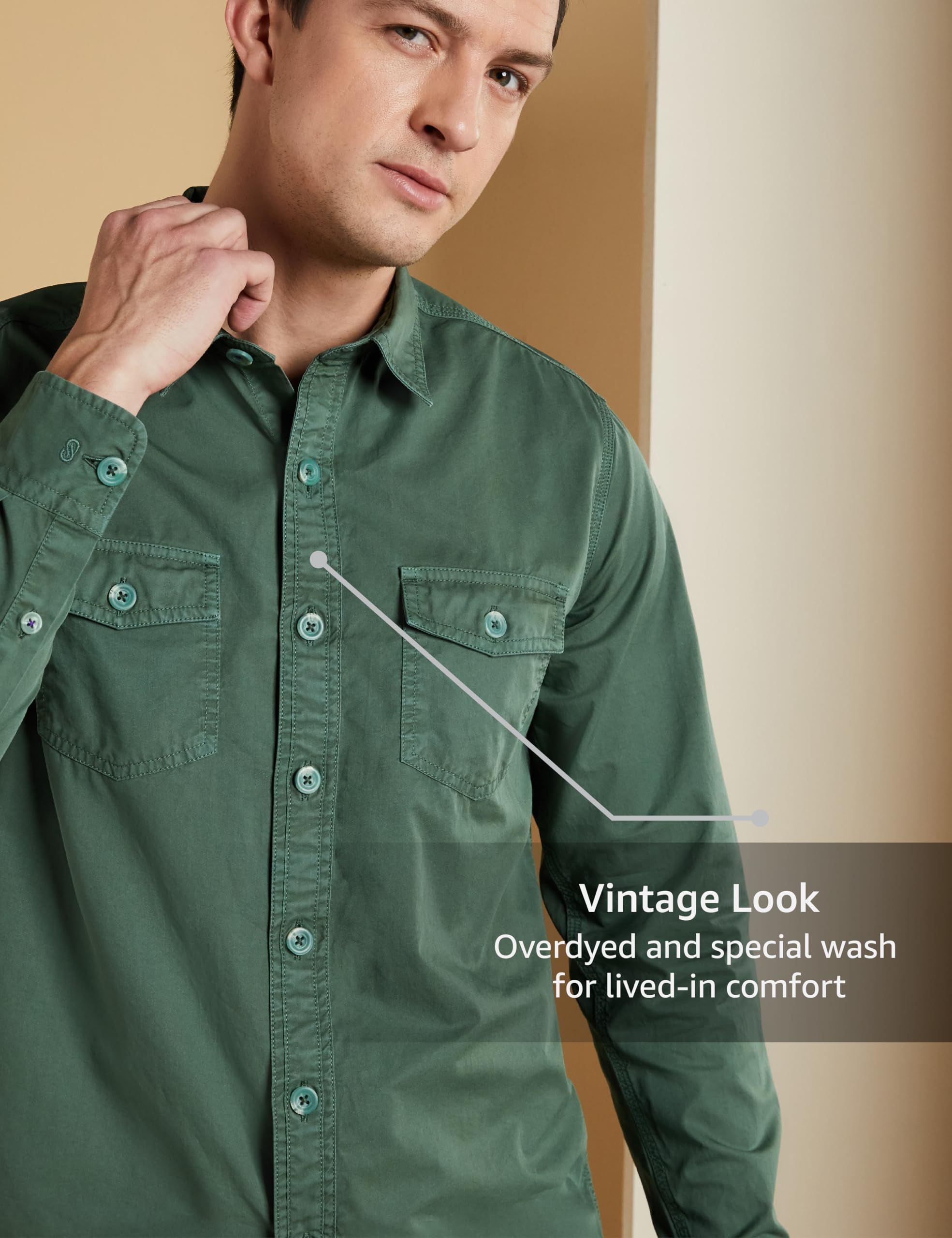 Symbol Premium Men's Casual Washed Cotton Twill Shirt (Regular Fit) (Green_L)