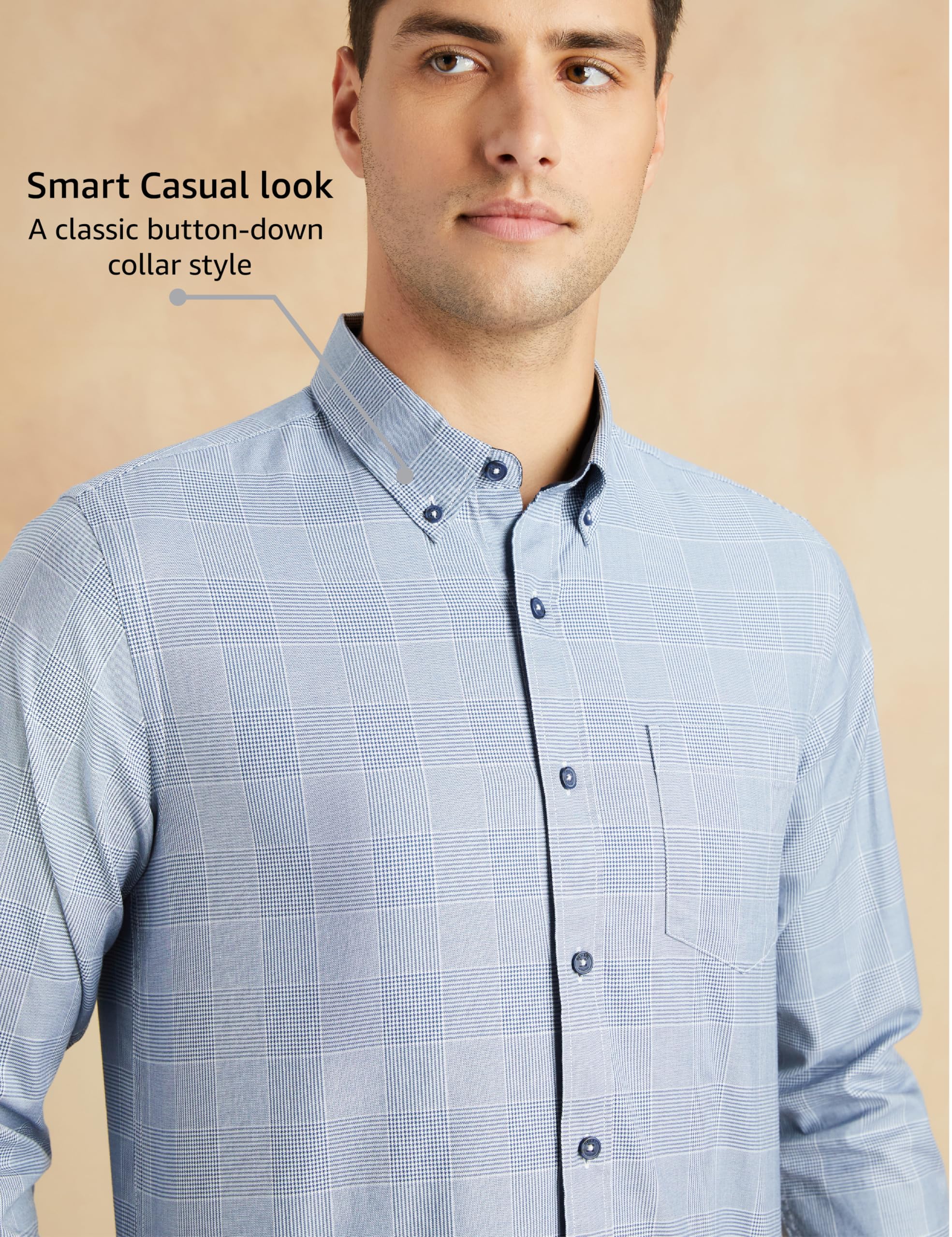 Symbol Premium Men's Stylish Checkered Buttondown Casual Shirt - Regular Fit | Plain | Full Sleeve | Cotton Semi Formal Wear (Available in Plus Size) (Denim Blue_L)