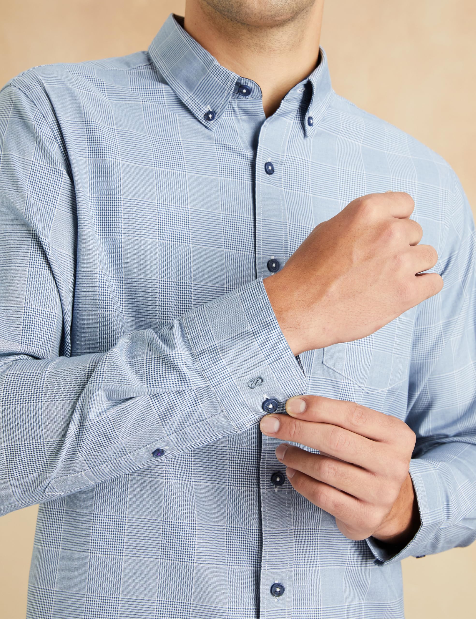 Symbol Premium Men's Stylish Checkered Buttondown Casual Shirt - Regular Fit | Plain | Full Sleeve | Cotton Semi Formal Wear (Available in Plus Size) (Denim Blue_L)