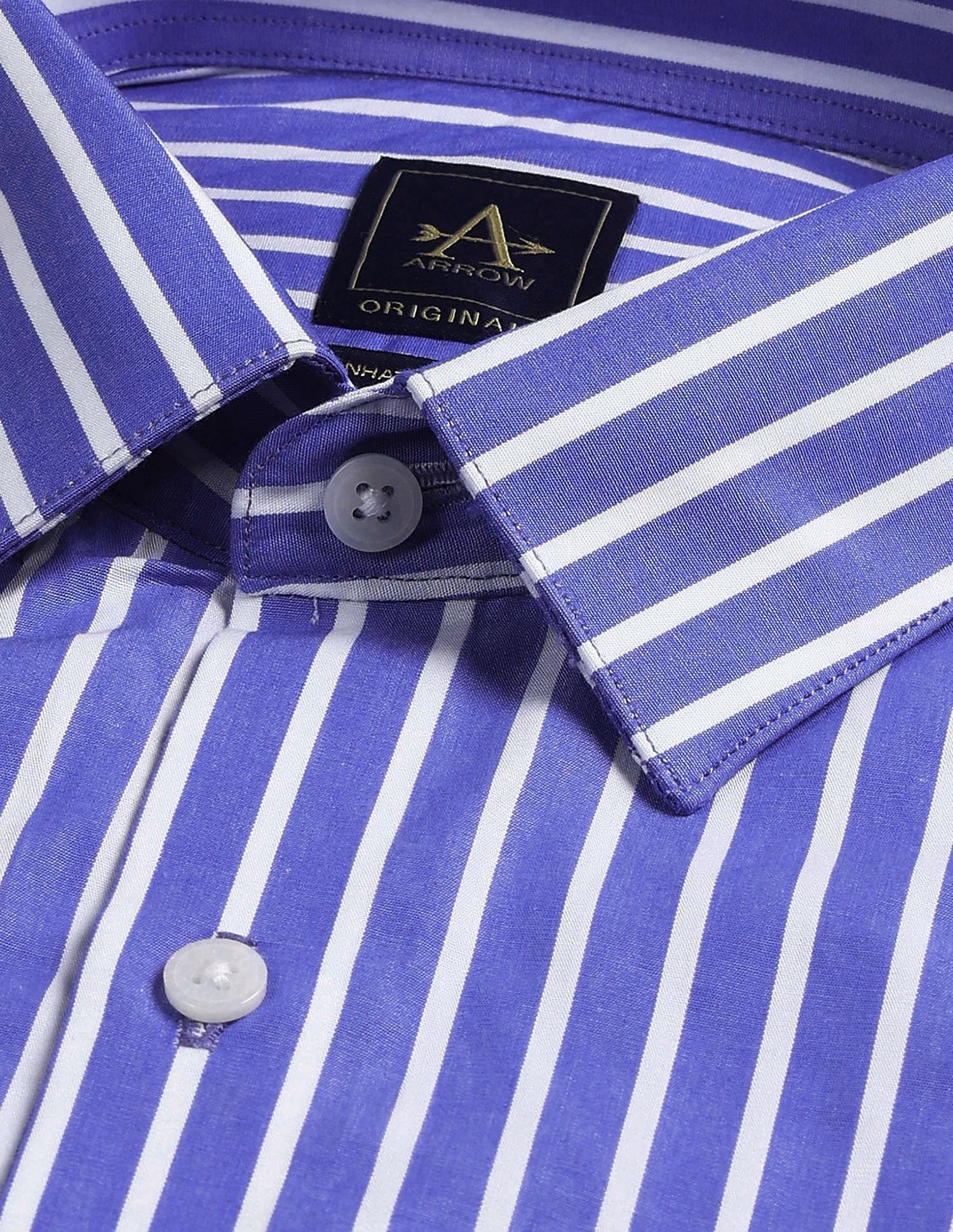 ARROW Men's Striped Regular Fit Shirt (ARAEOSH1912_ME. Blue
